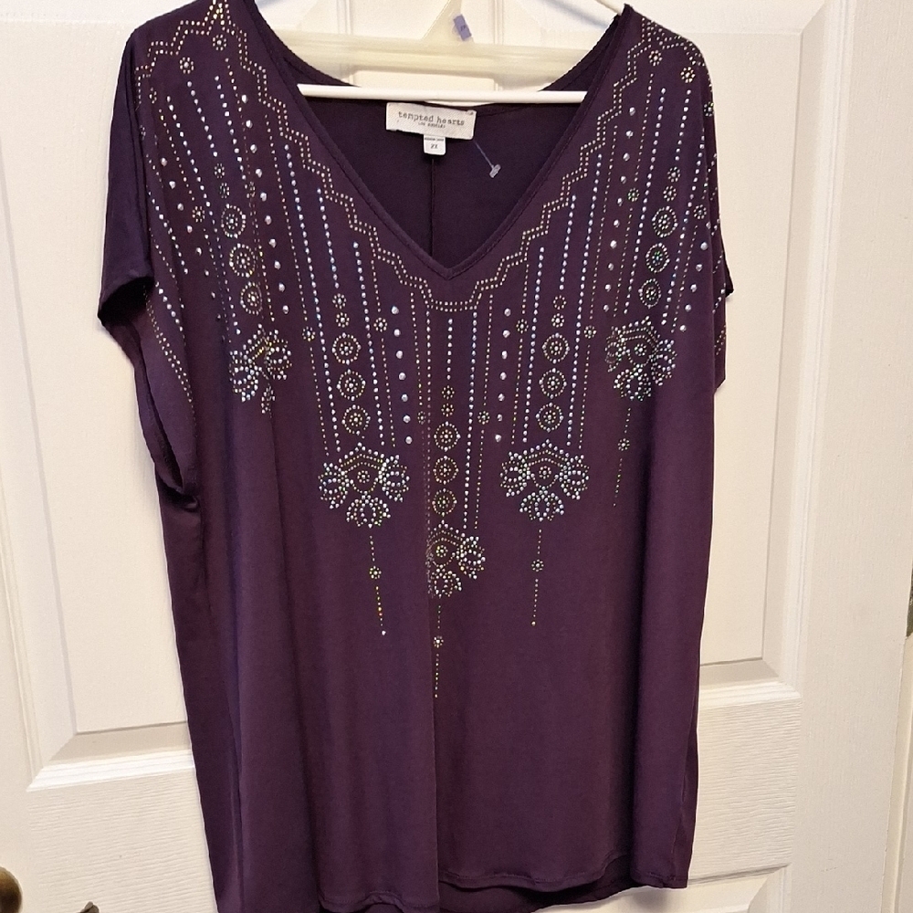 r Womens Tempted Hearts Purple Stretch Plus Size Top 2X
